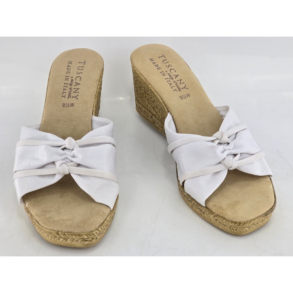 Tuscany by Easy Street Wedge Sandals Womens 9.5W White Knot Espadrille - VG